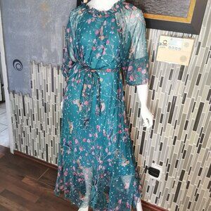 Women’s Floral Bird Chiffon Dress Size M/XL MedeShe 0033